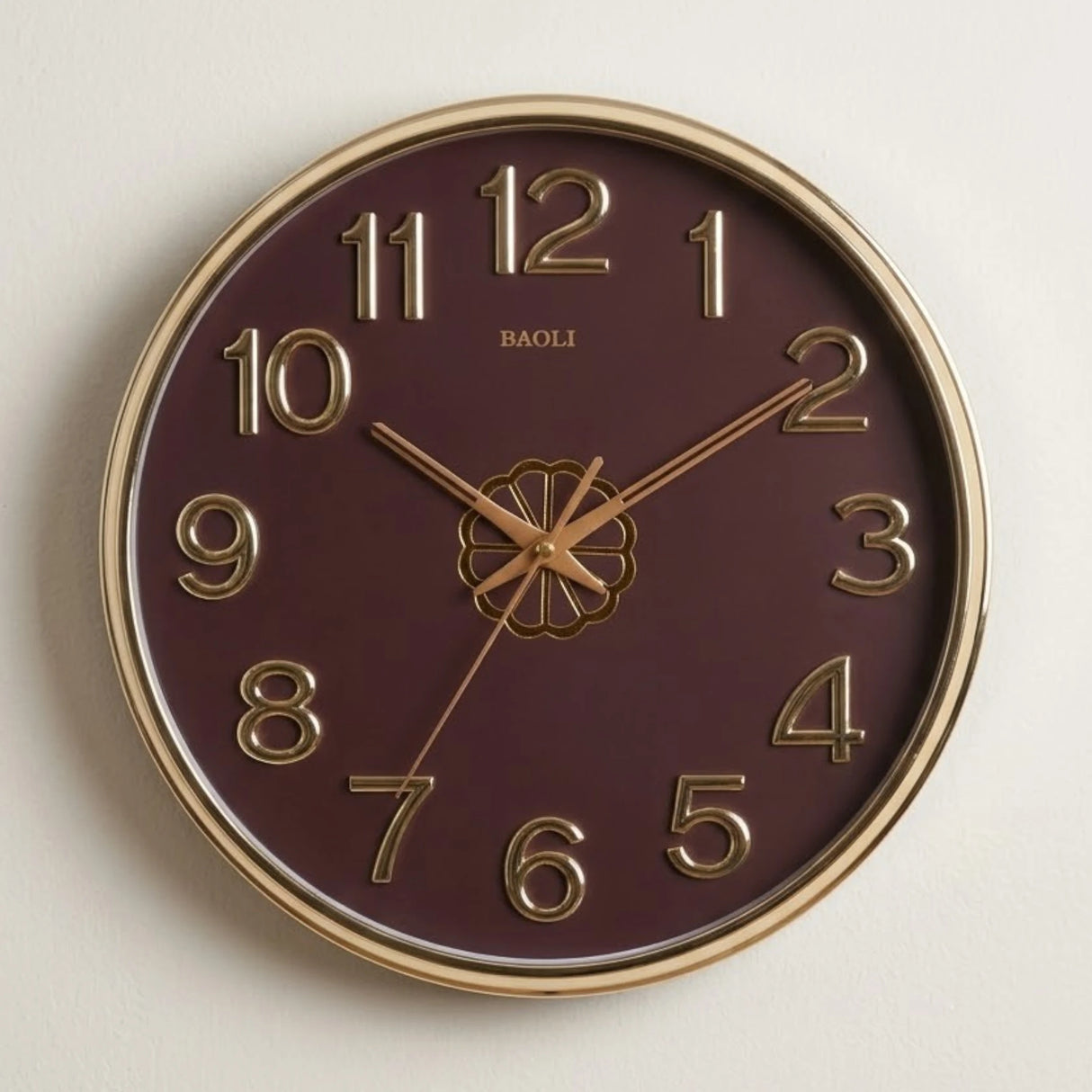 wall clock brown & golden 17''x17'' china