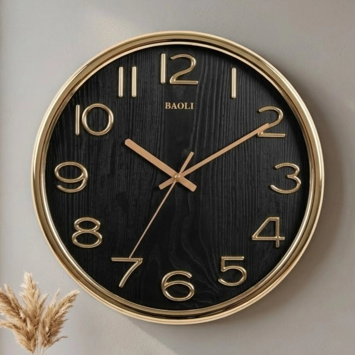 wall clock black & golden 14.5"x14.5" china