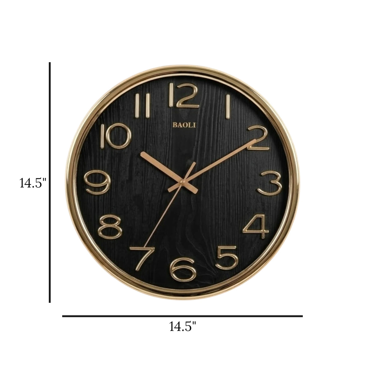 wall clock black & golden 14.5"x14.5" china