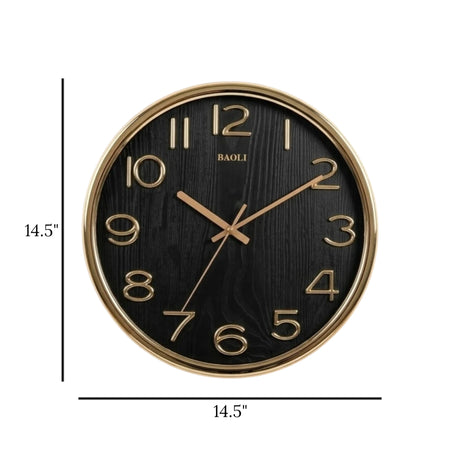 wall clock black & golden 14.5"x14.5" china