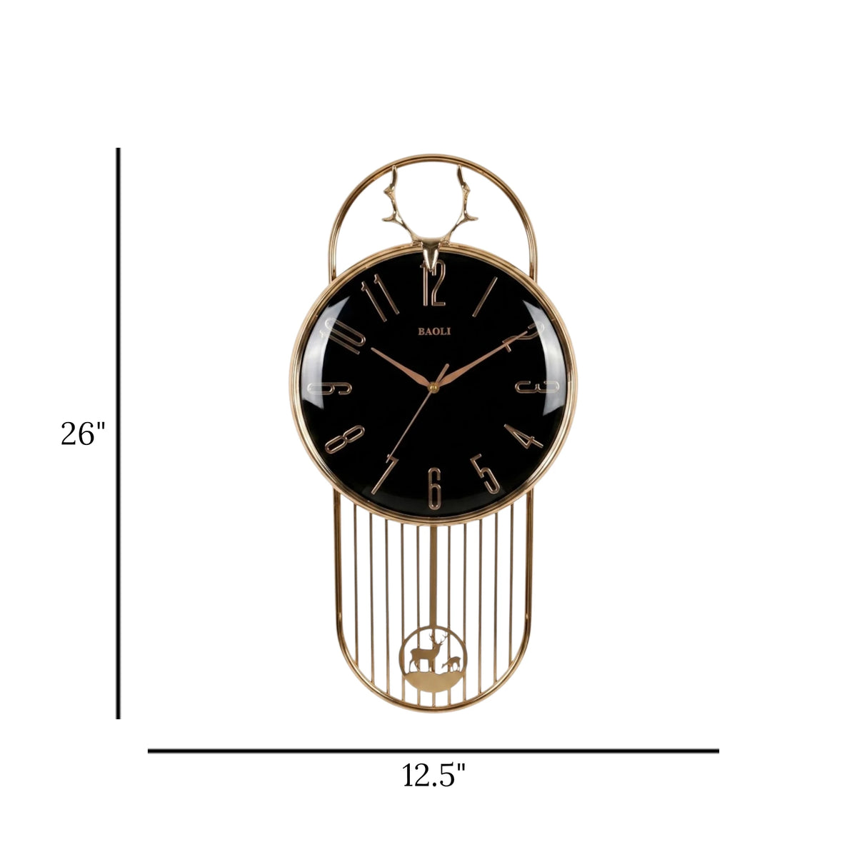 fancy wall clock with pendulum black 26''x12.5'' china