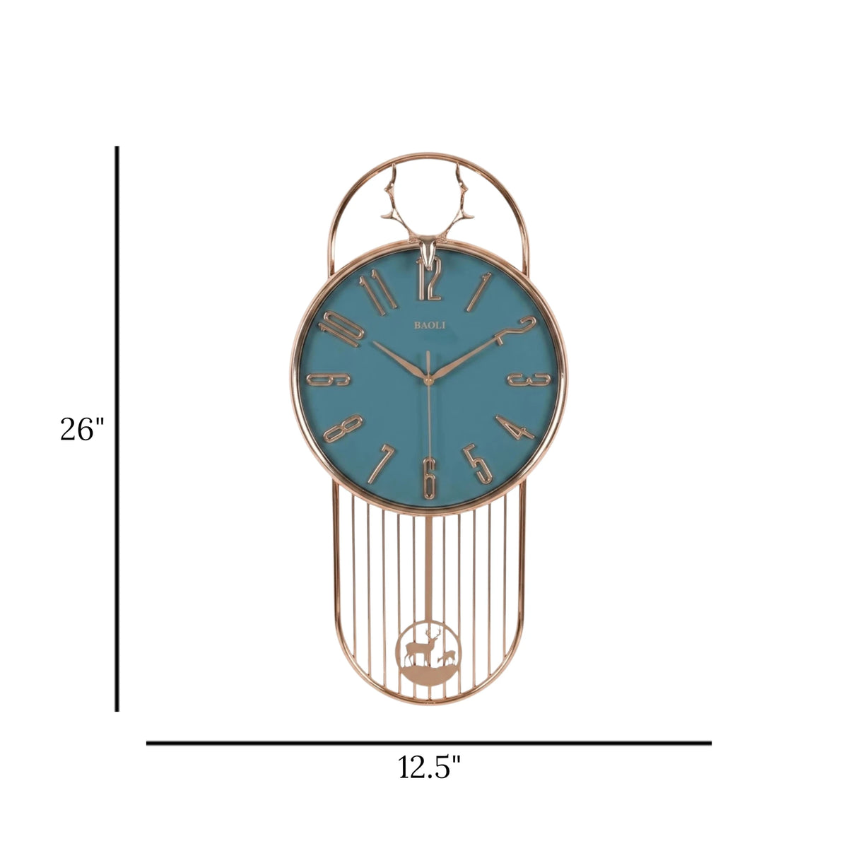 fancy wall clock with pendulum blue 26''x12.5'' china