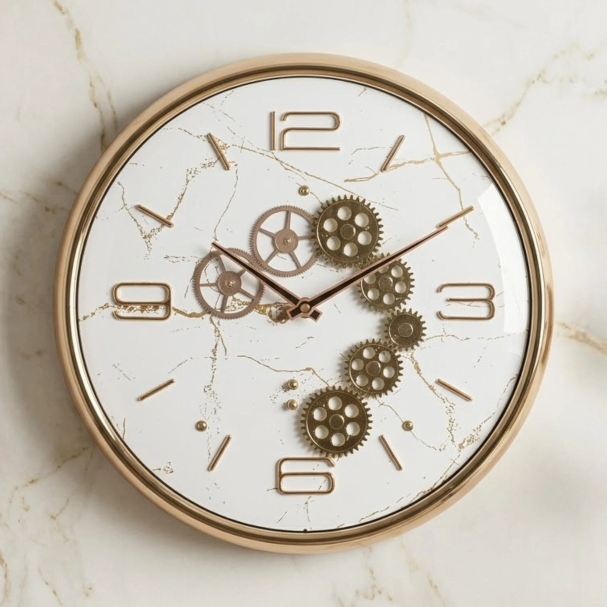 wall clock moving gear marble texture white 15"x15" china