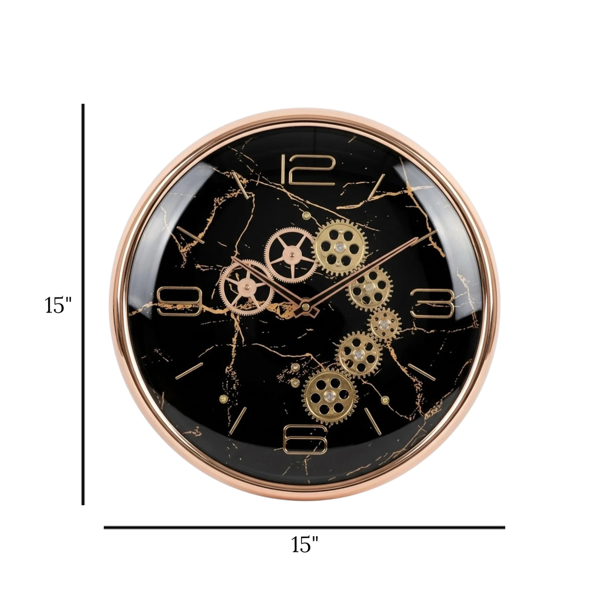 wall clock moving gear marble texture black 15"x15" china