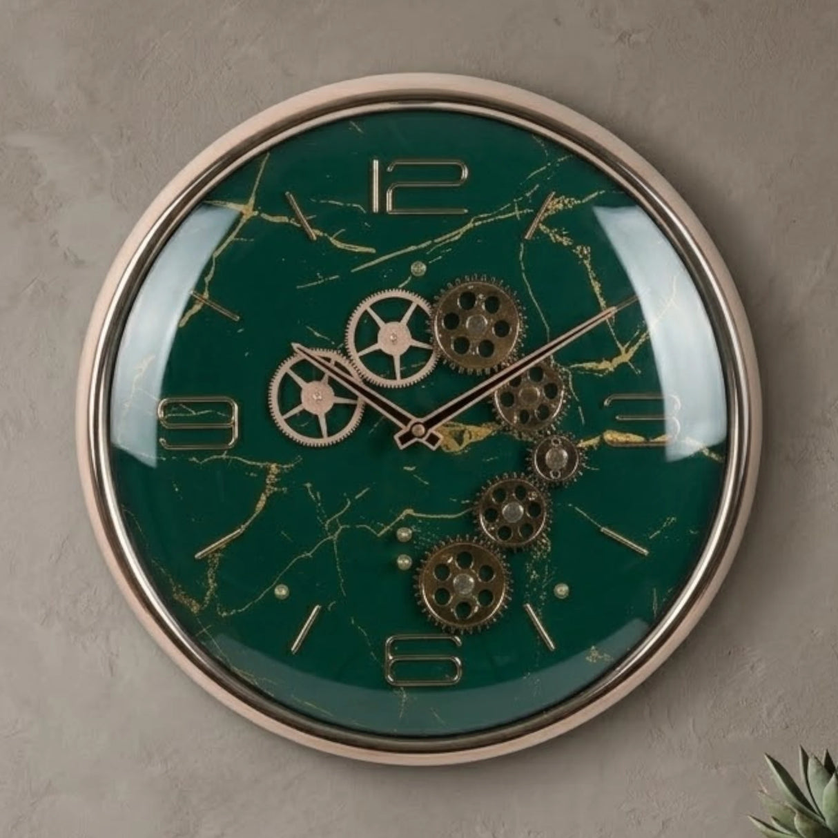 wall clock moving gear marble texture green 15"x15" china