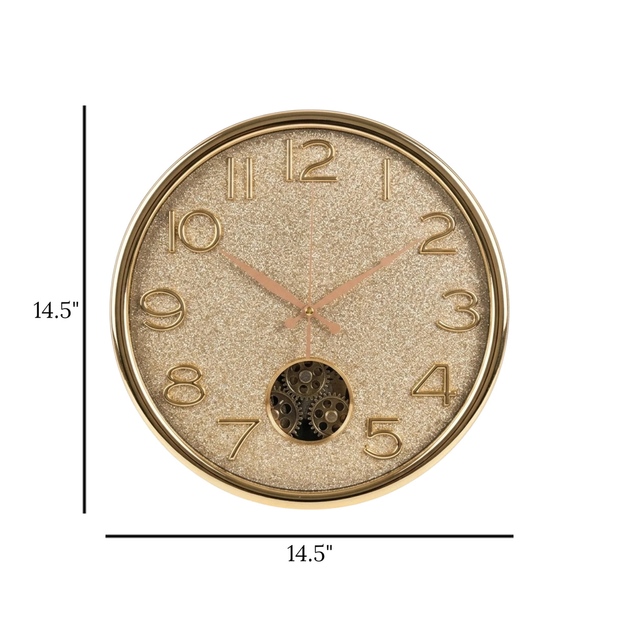 fancy wall clock moving gear gliter golden 14.5"x14.5" china