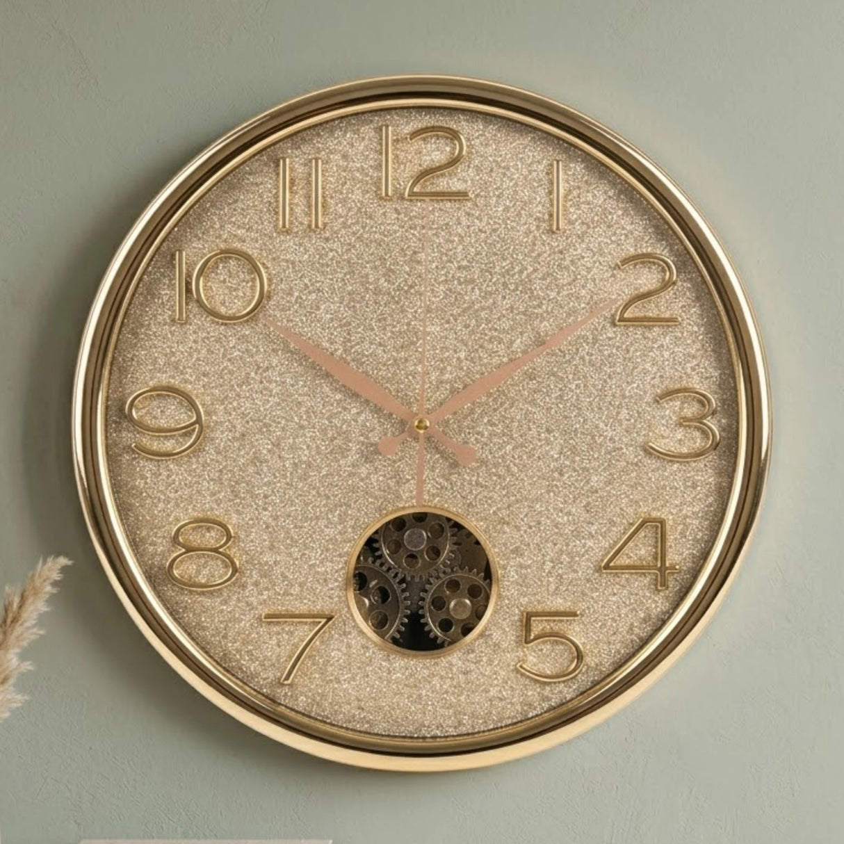 fancy wall clock moving gear gliter golden 14.5"x14.5" china