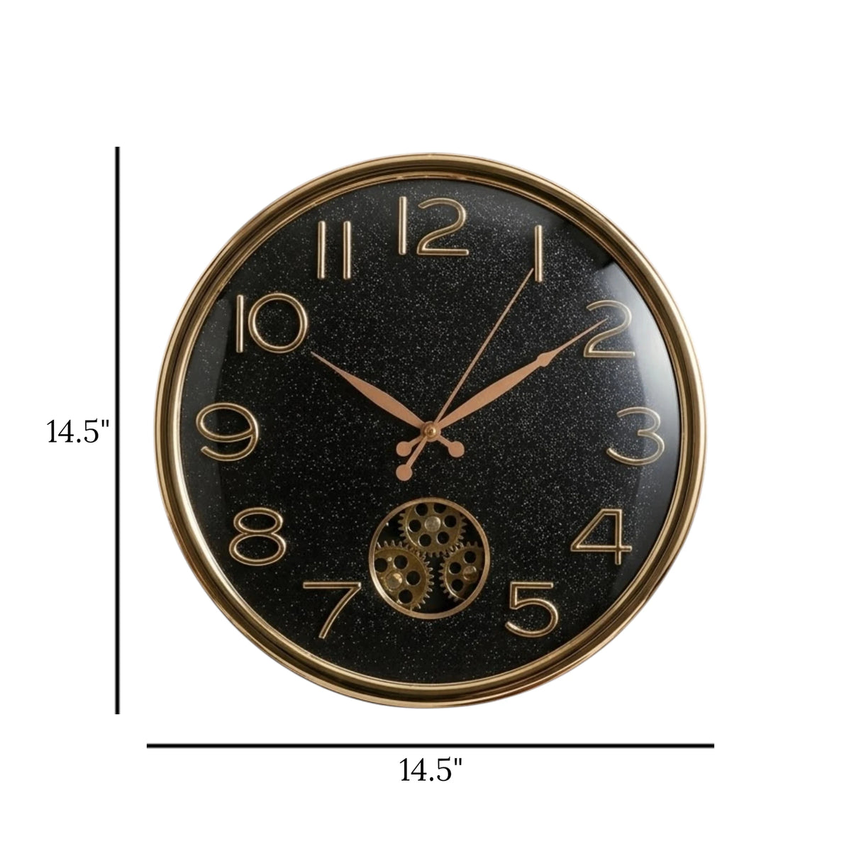 fancy wall clock moving gear gliter black & golden 14.5"x14.5" china