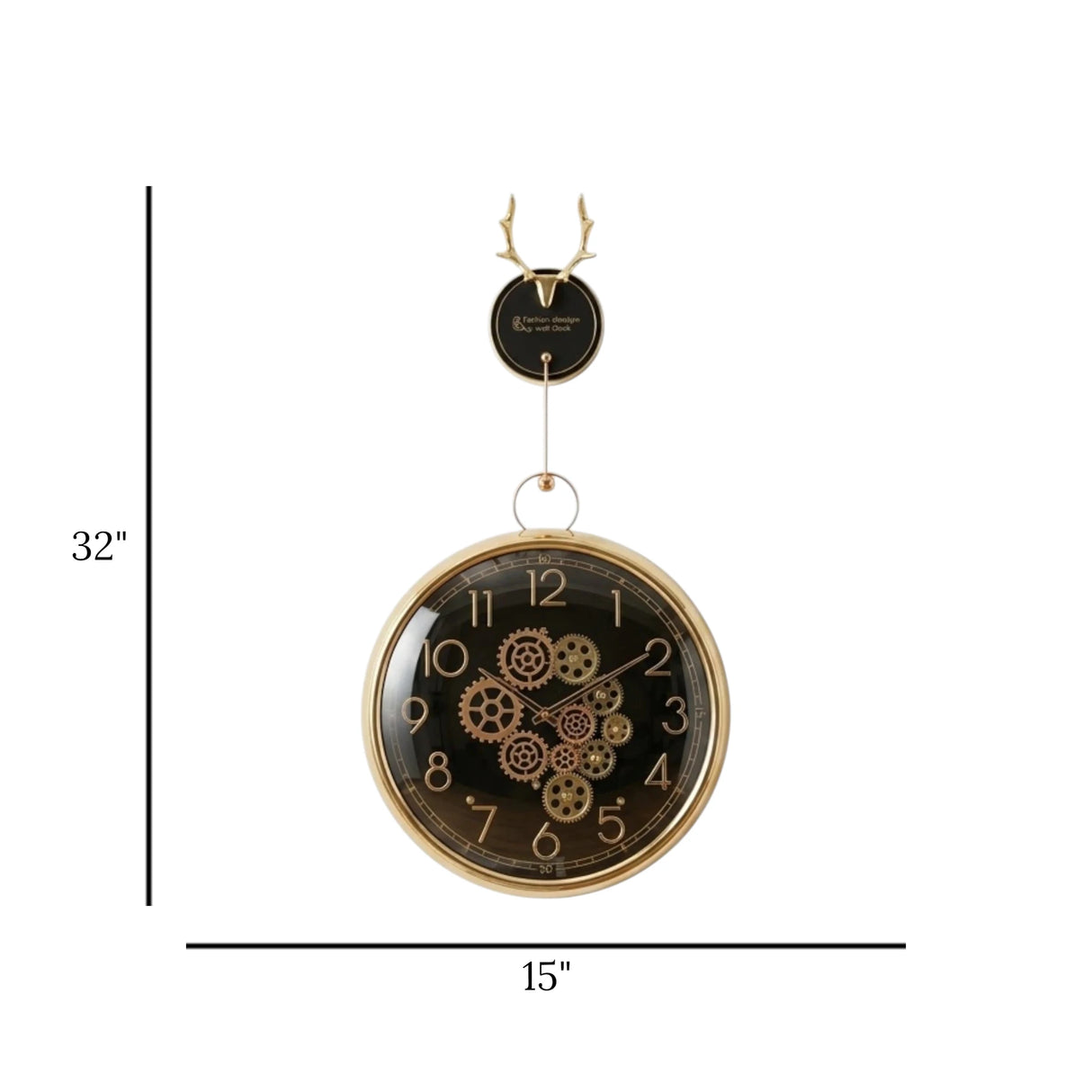 wall clock moving gear hanging with deer black 32"x15" china