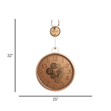wall clock moving gear hanging with deer golden 32"x15" china