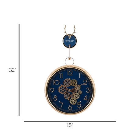 wall clock moving gear hanging with deer blue 32"x15" china
