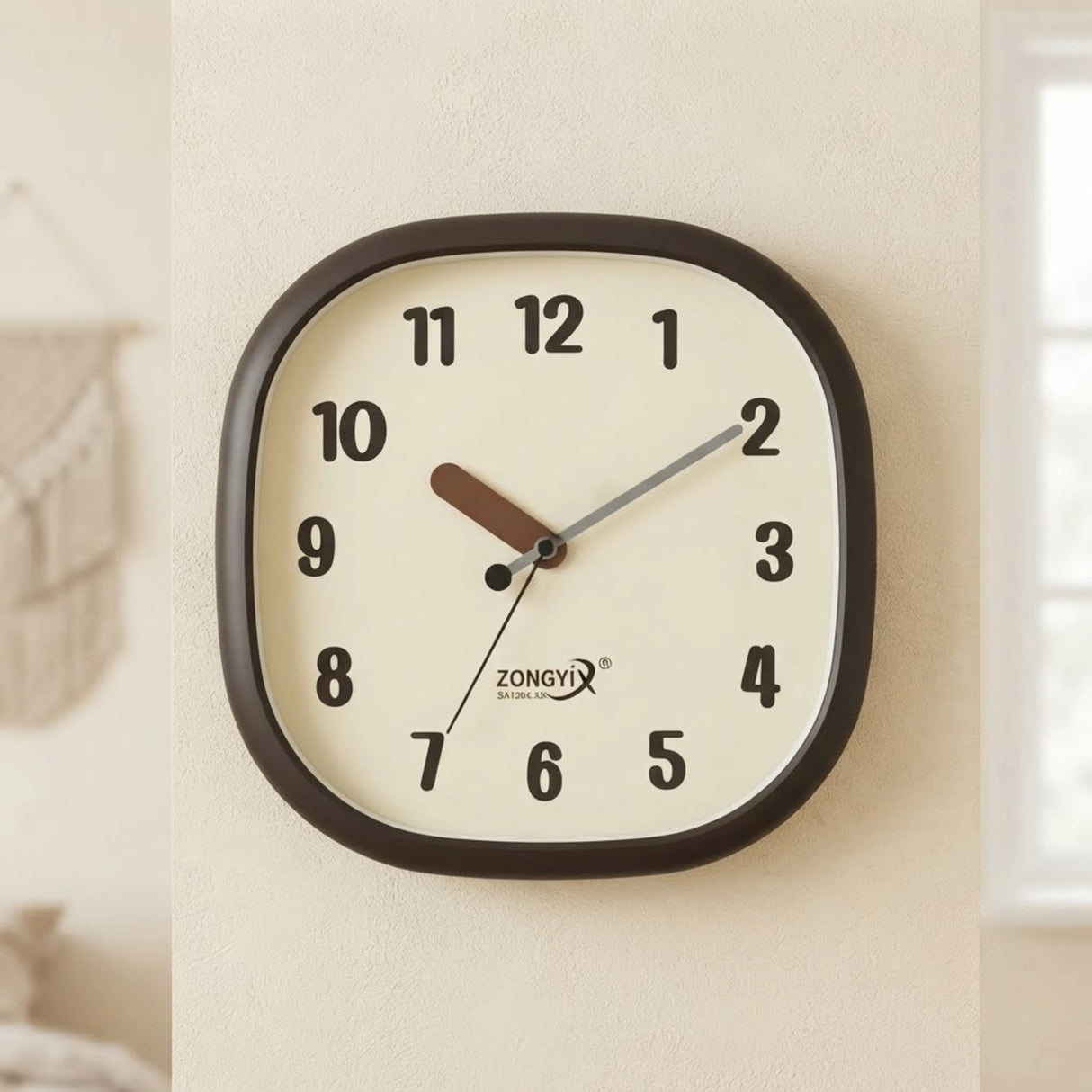 wall clock square black & cream 11"x11" china