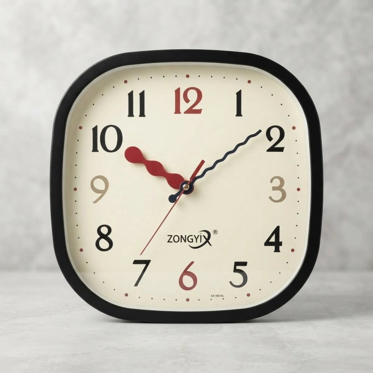 wall clock square black wavy needle 12"x12" china