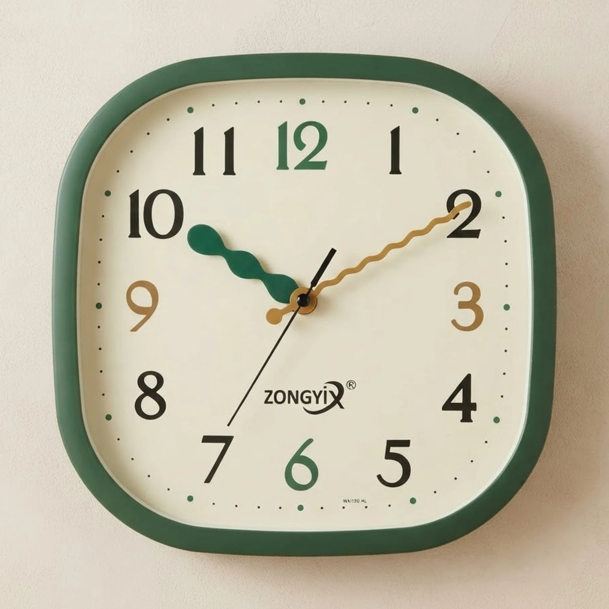 wall clock square green wavy needle 12"x12" china