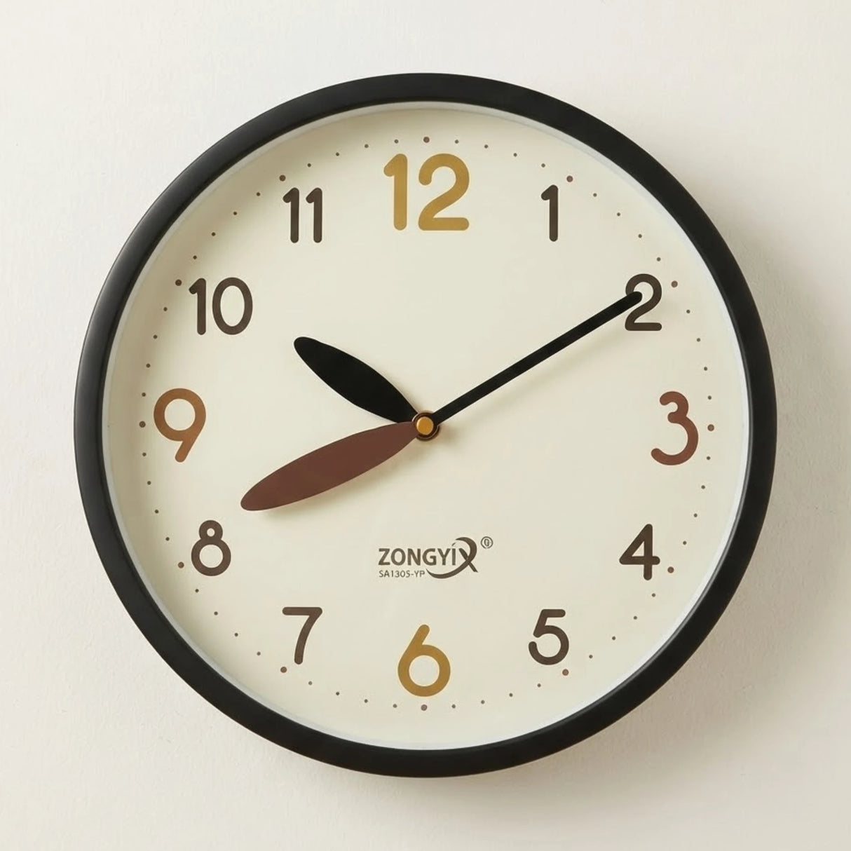 wall clock round black & white 12"x12" china