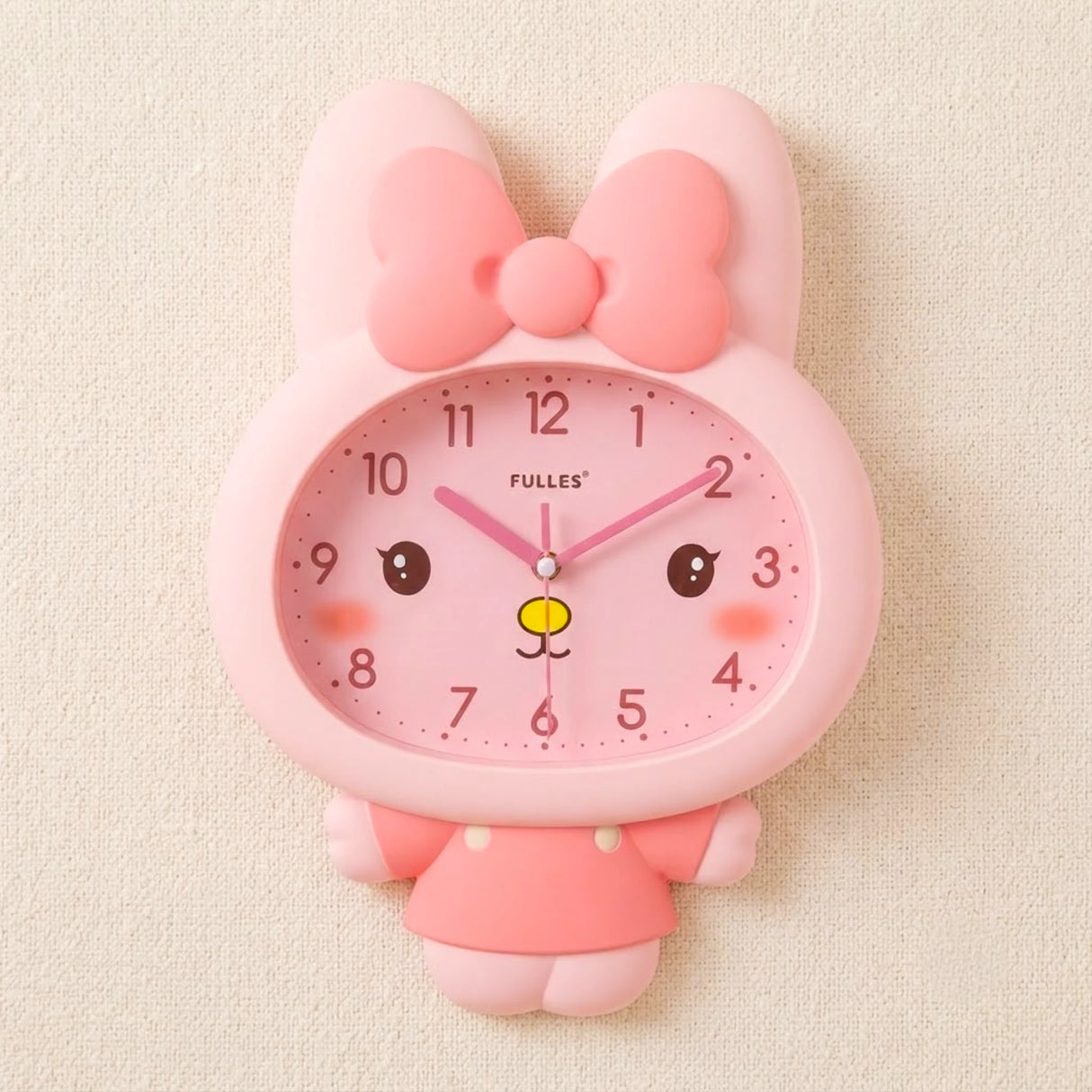 wall clock kids kitty with pendulum pink 14''x11'' china