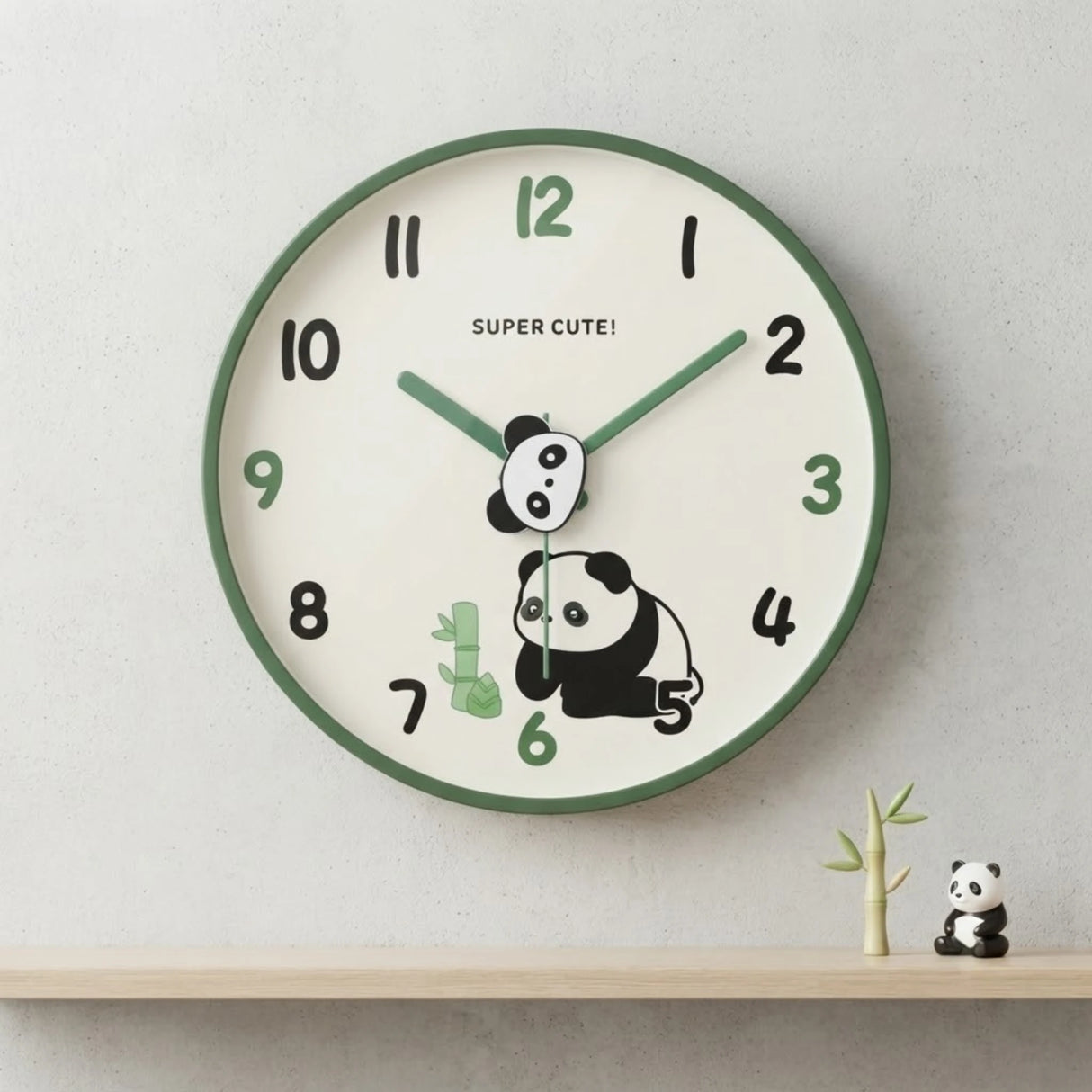 wall clock kids panda green 12''x12'' china