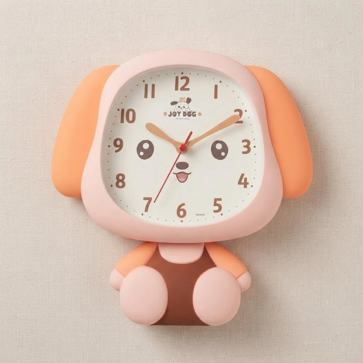 wall clock kids with pendulum dog pink & orange 14''x13'' china