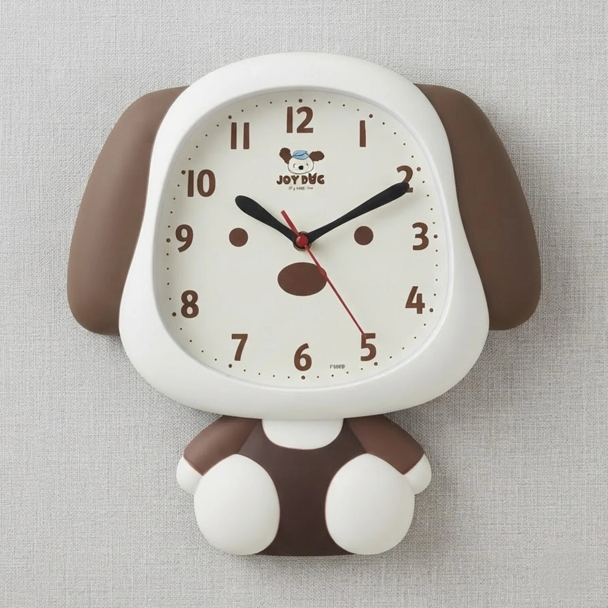 wall clock kids with pendulum dog dark brown & white 14''x13'' china