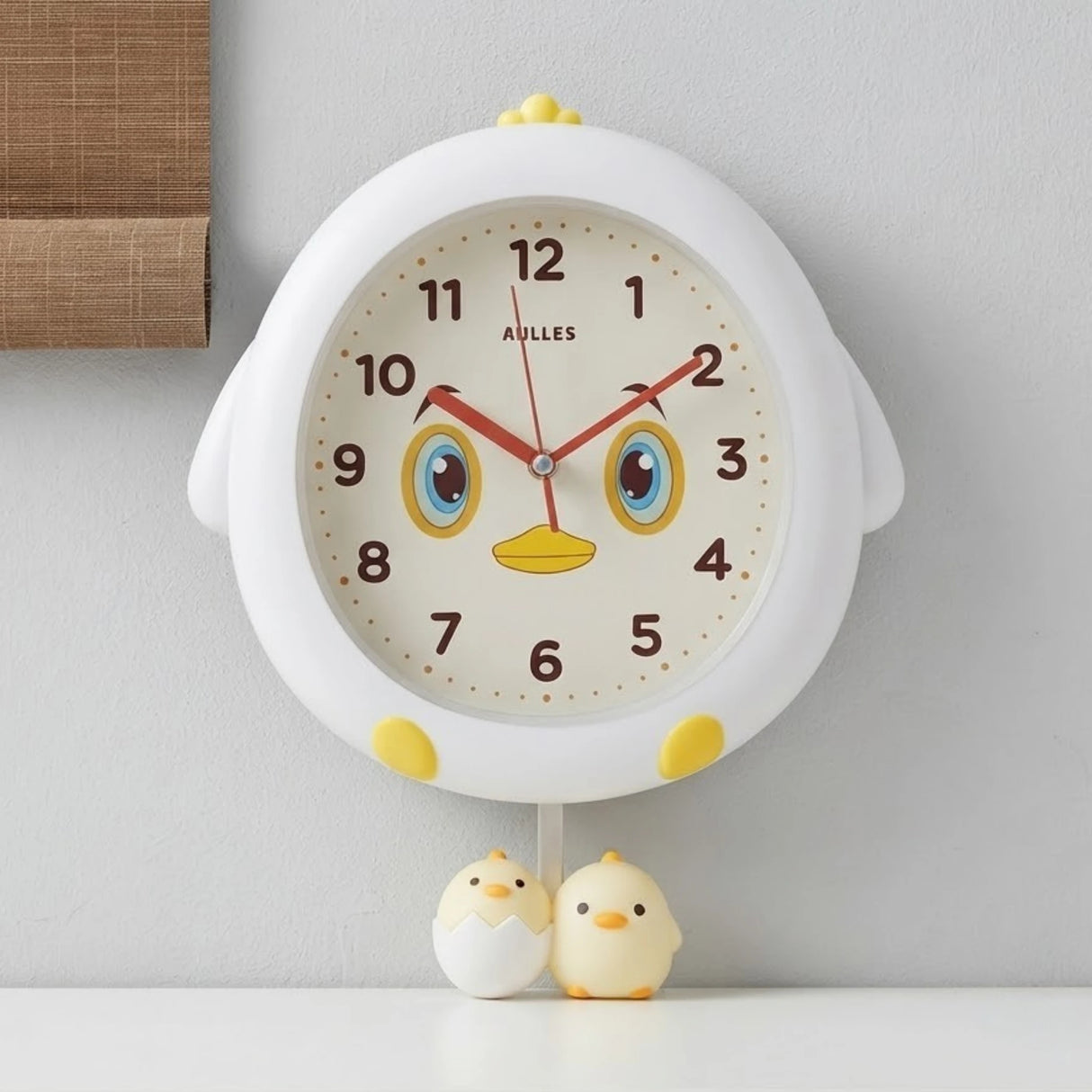 wall clock kids with pendulum duck yellow & white 15''x11'' china