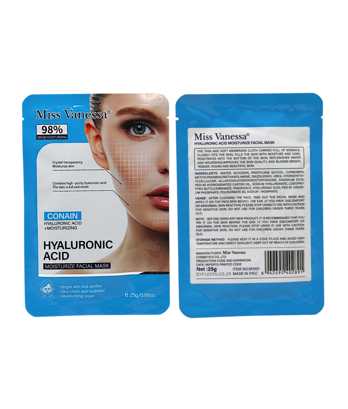 miss vanessa sheet mask hyaluronic acid 25g china m1001