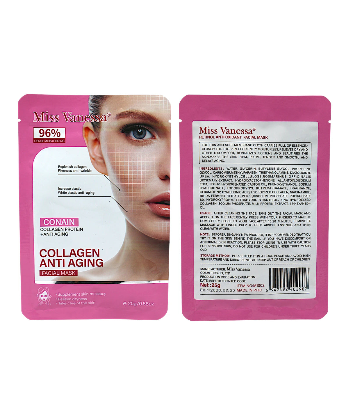 miss vanessa sheet mask collagen 96% 25g china m1002