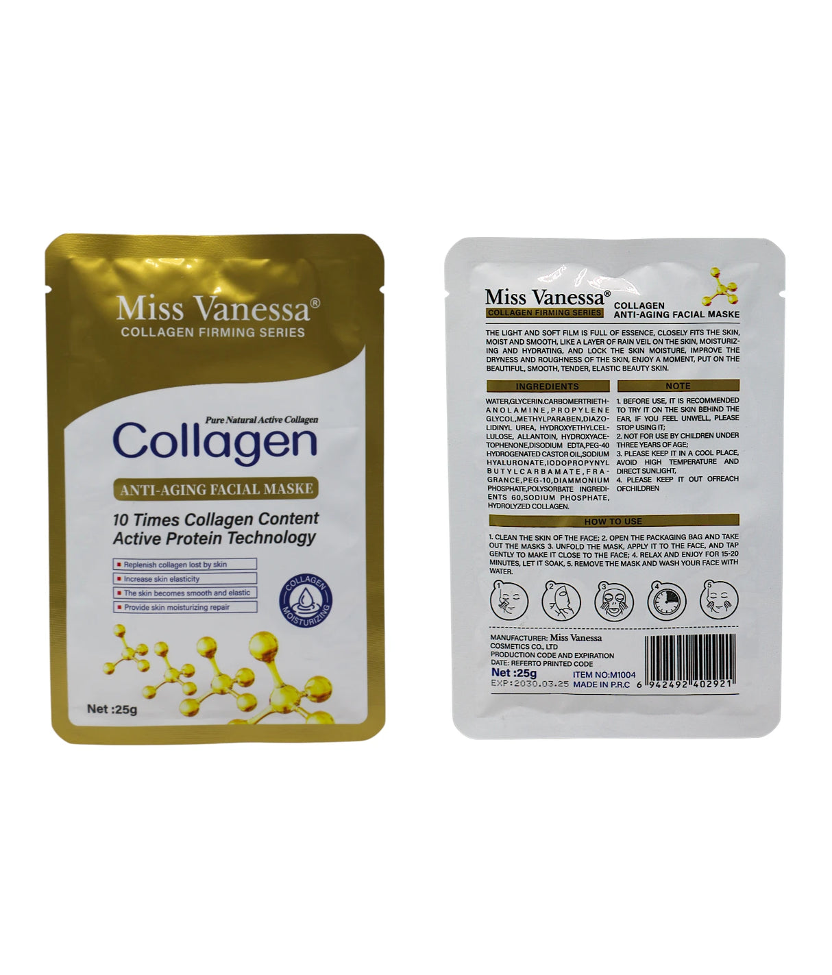miss vanessa sheet mask collagen 25g china m1004