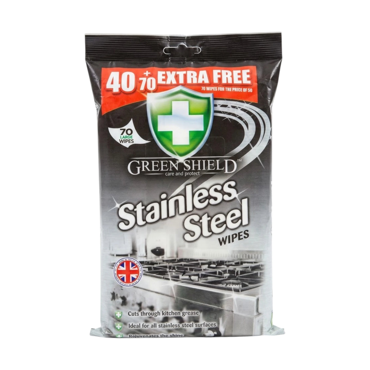 green shield stainless steel wipes 70pc uk