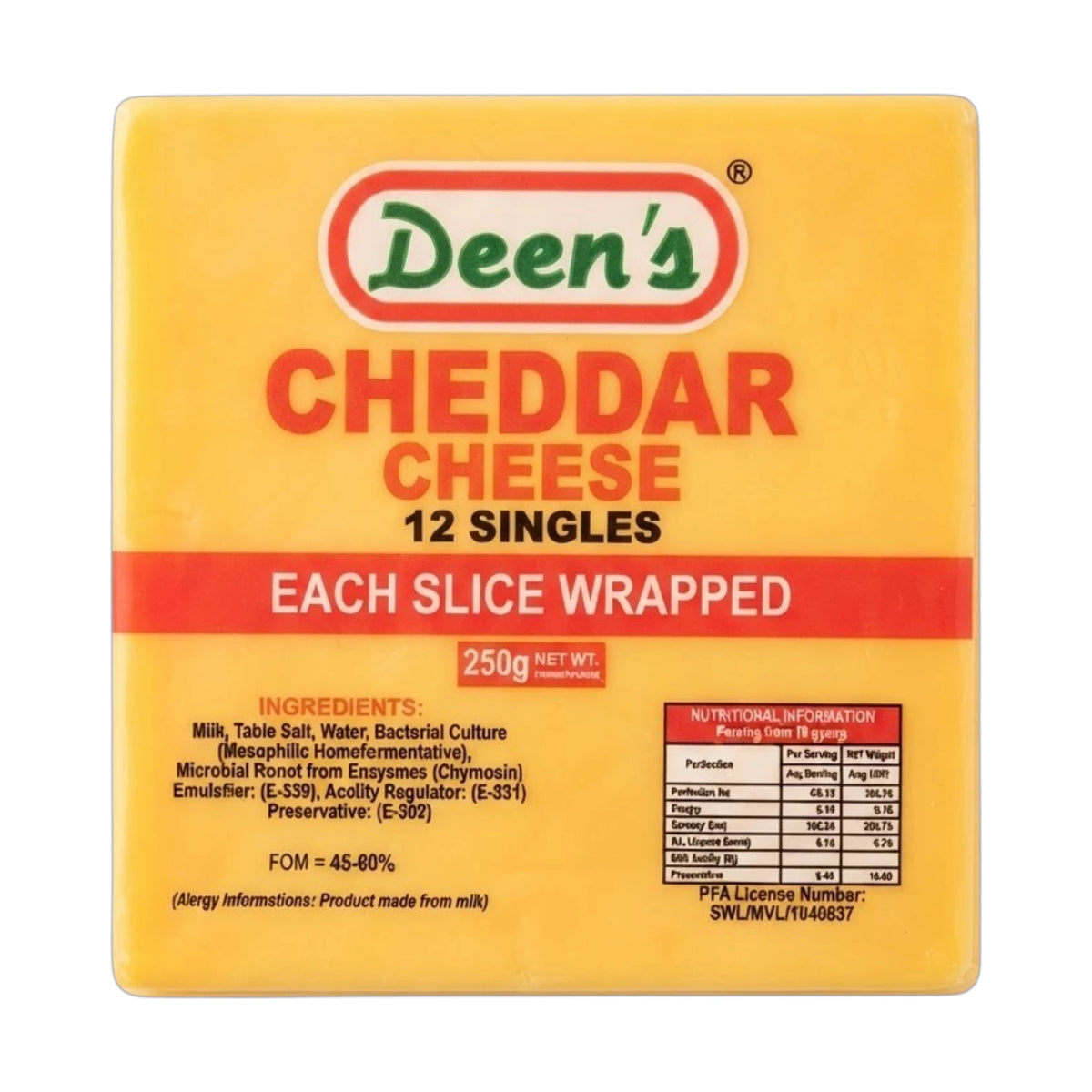 deens cheese cheddar 250g