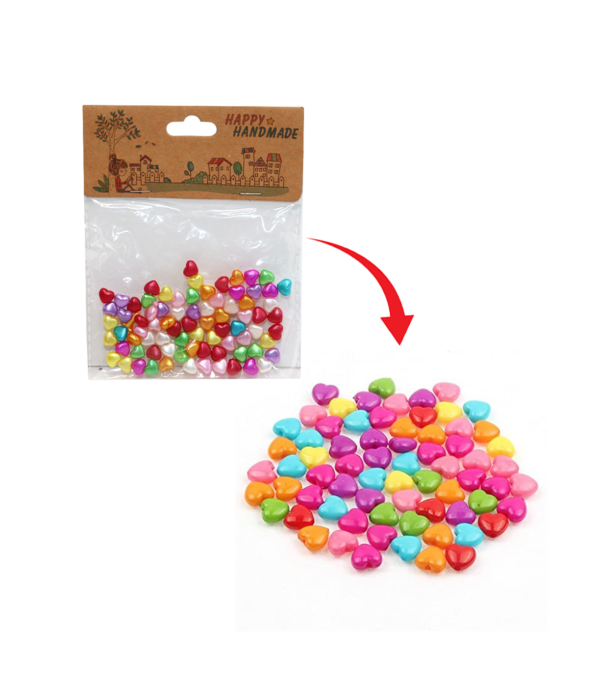 art and craft multi heart beads 70pc 9044