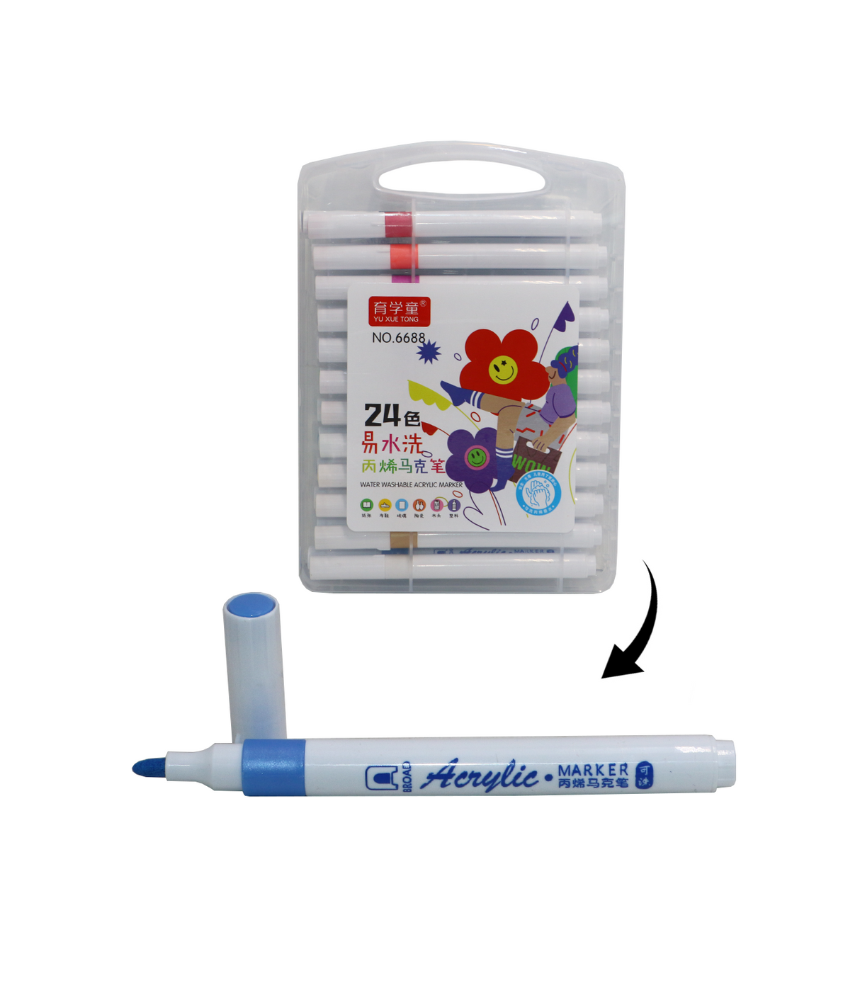yuxue acrylic marker washable 24p china 6688-24