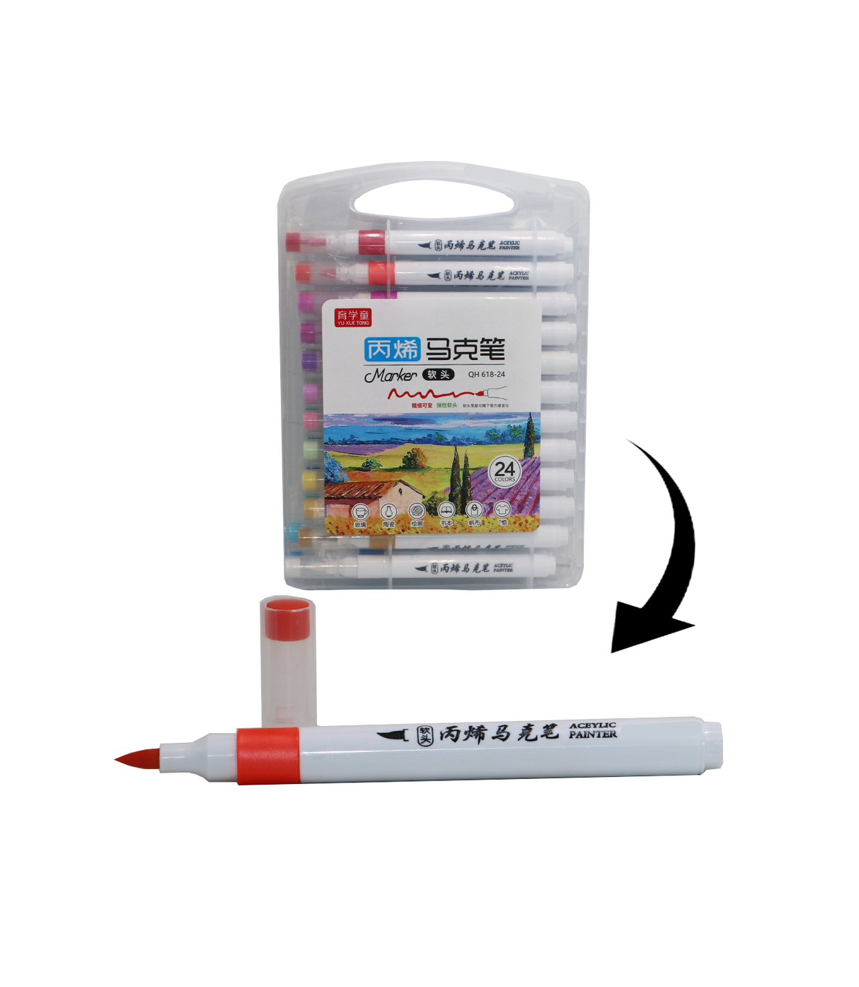 yuxue acrylic marker soft headed 24p china 618-24