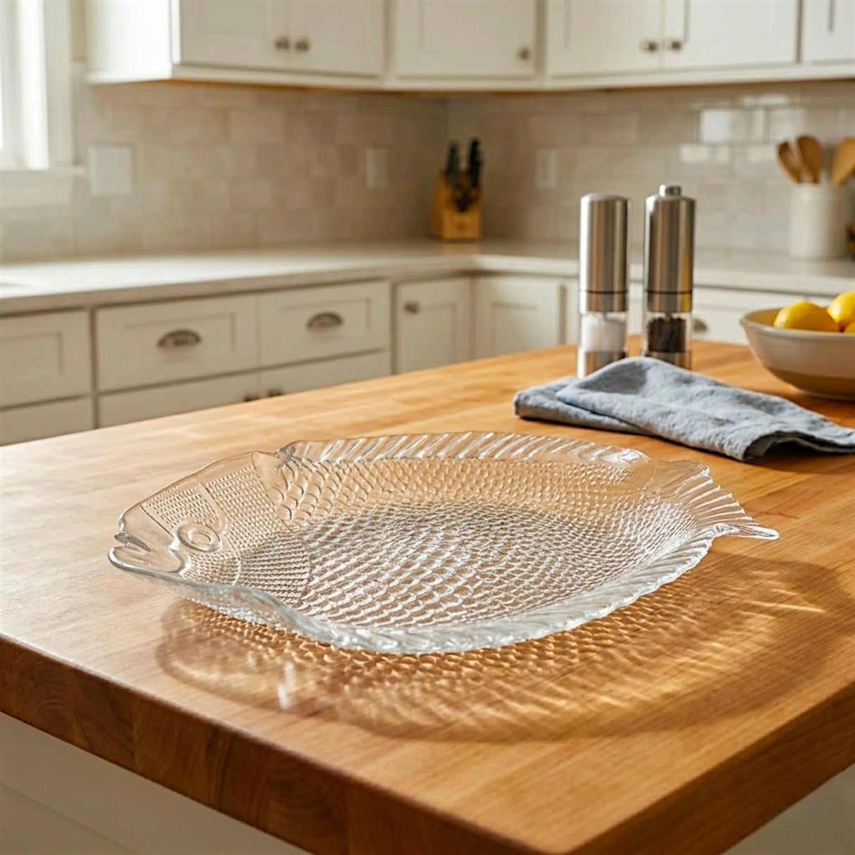 glass serving dish fish 10" 1pc turkey 10257