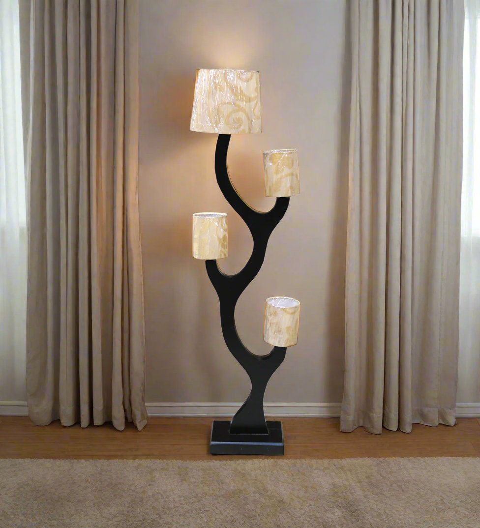 wood floor lamp 4shade 60"x12" d774