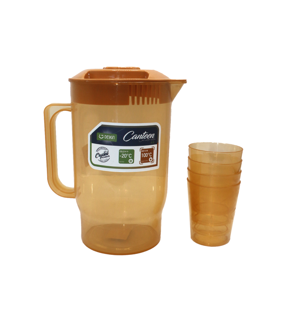 plastic jug & 4 glass china d155
