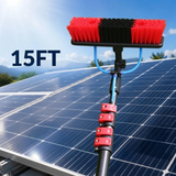 Solar Panel Cleaning Brush 15Ft with Telescopic Pole, Water Flow System & Adjustable Brush Head
