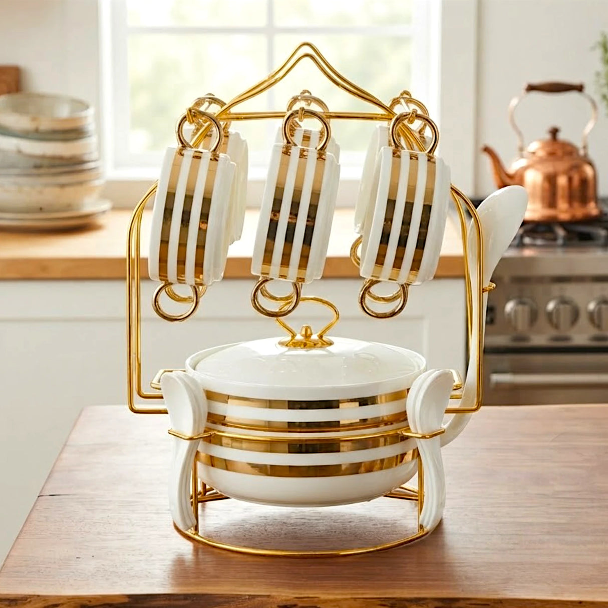 ceramic soup set 16pc golden line china 1851