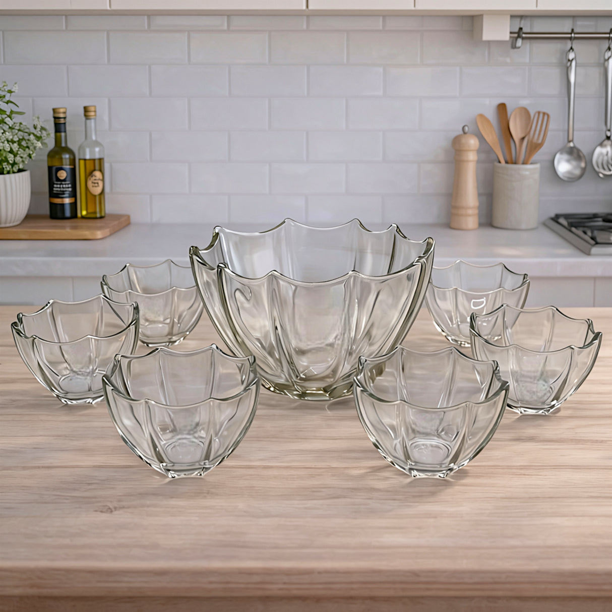 green apple glass fruit set 7pc golden pak w128-l7