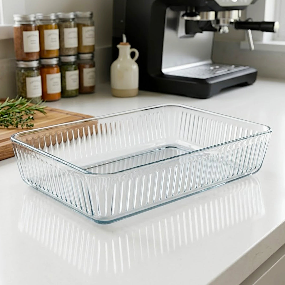 baking dish glass clear vertical ribbed pattern 12" 59964