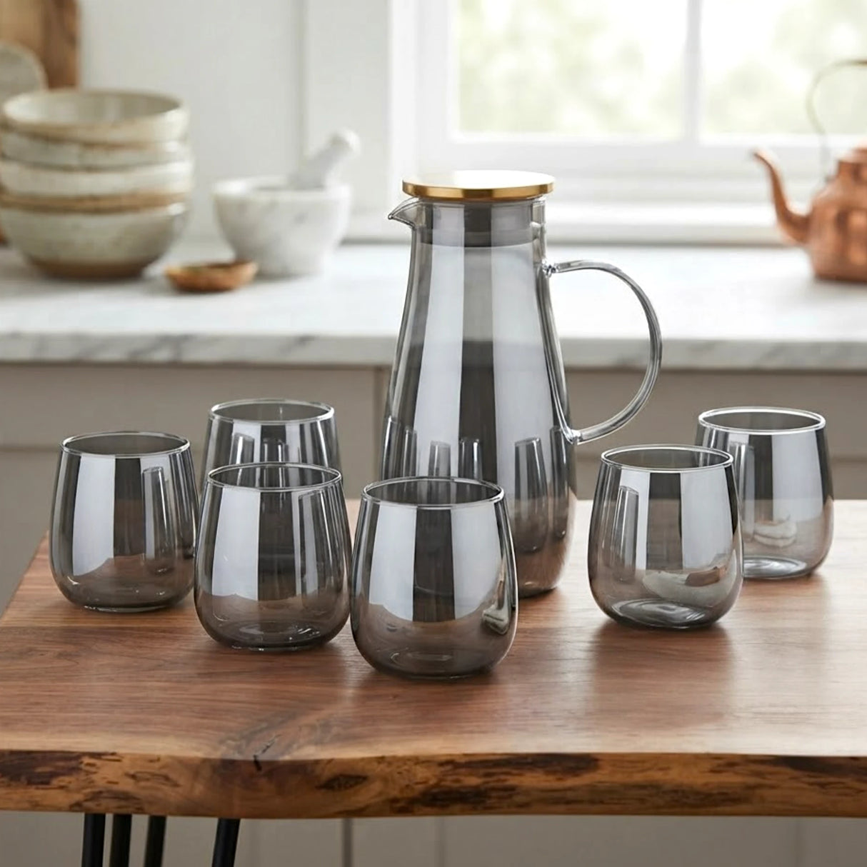 glass water set 7pc china gray gph36-l7