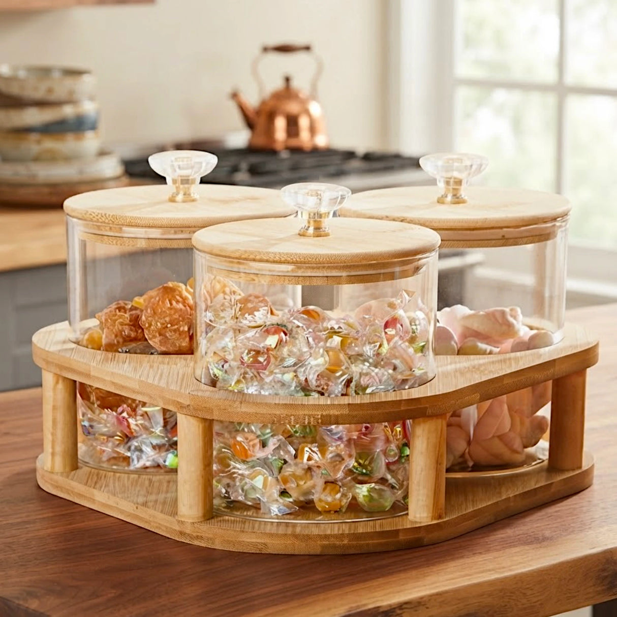 glass jar & lid 3pc 850ml round with wood tray china gpyg10-l3