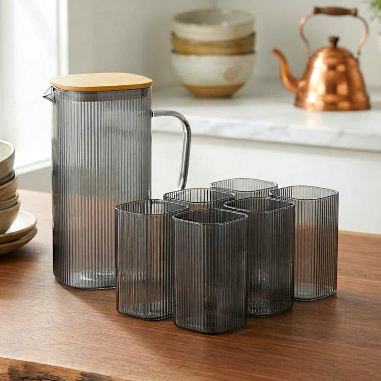 welldeco water set 7pc gray china wd89/l7