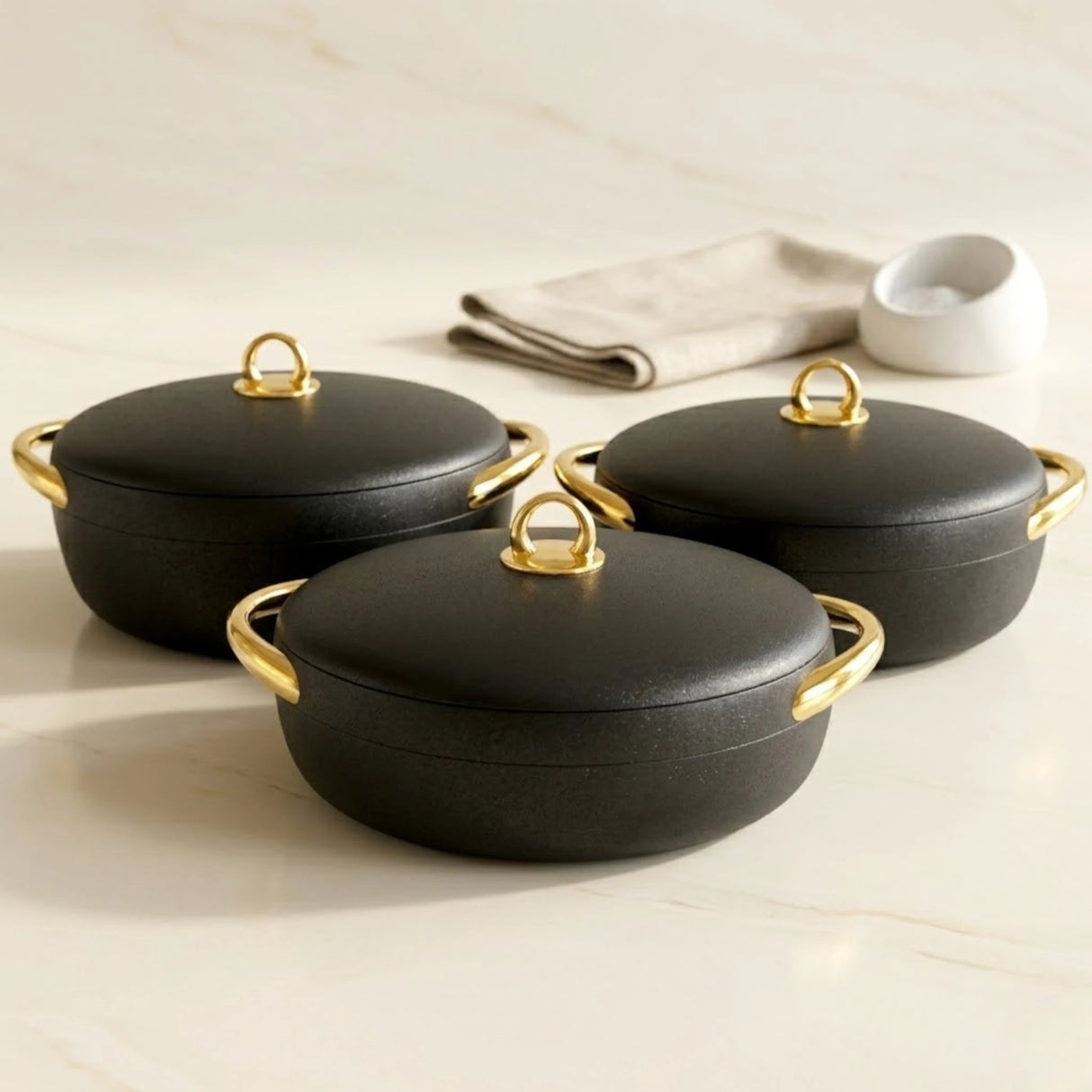 hot pot 3pc oval black china ec915
