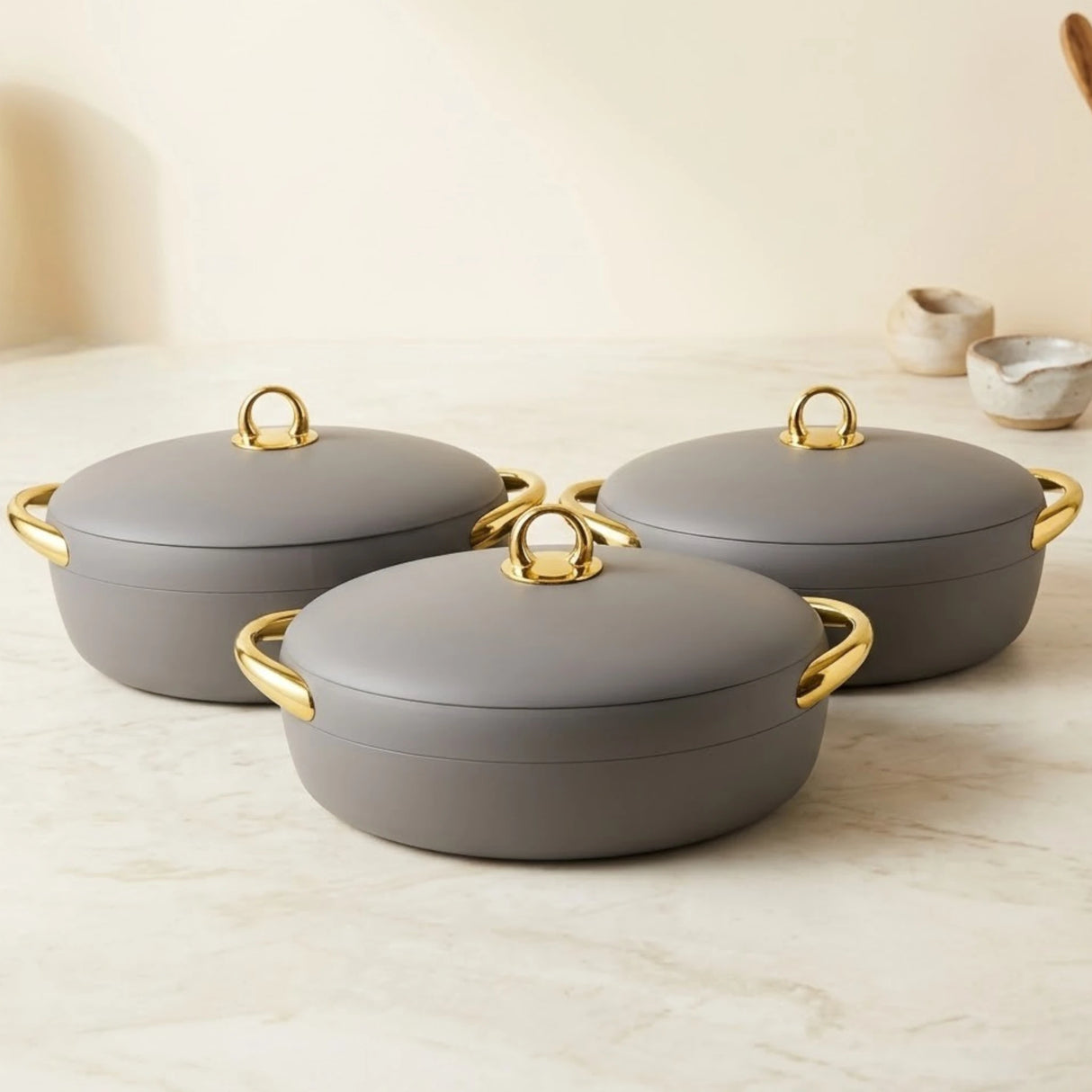 hot pot 3pc oval gray china ec915