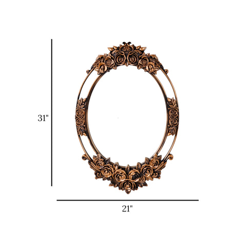 wall mirror resin bronze rose floral embossed frame oval 31''x21'' china