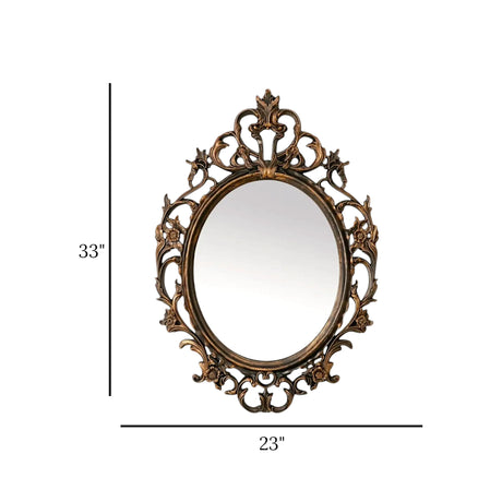 wall mirror resin bronze baroque scrollwork floral carved frame oval 33''x23'' china