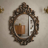 wall mirror resin bronze baroque scrollwork floral carved frame oval 33''x23'' china