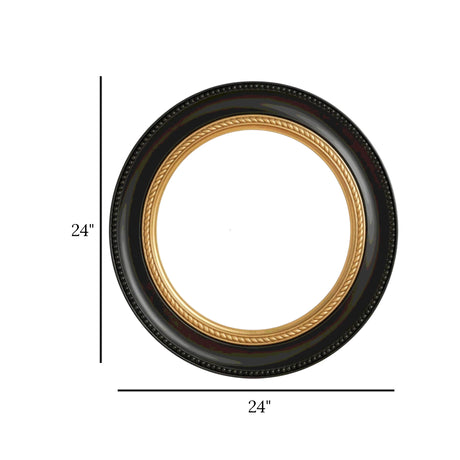 wall mirror black gold rope beaded frame round 24''x24'' chna