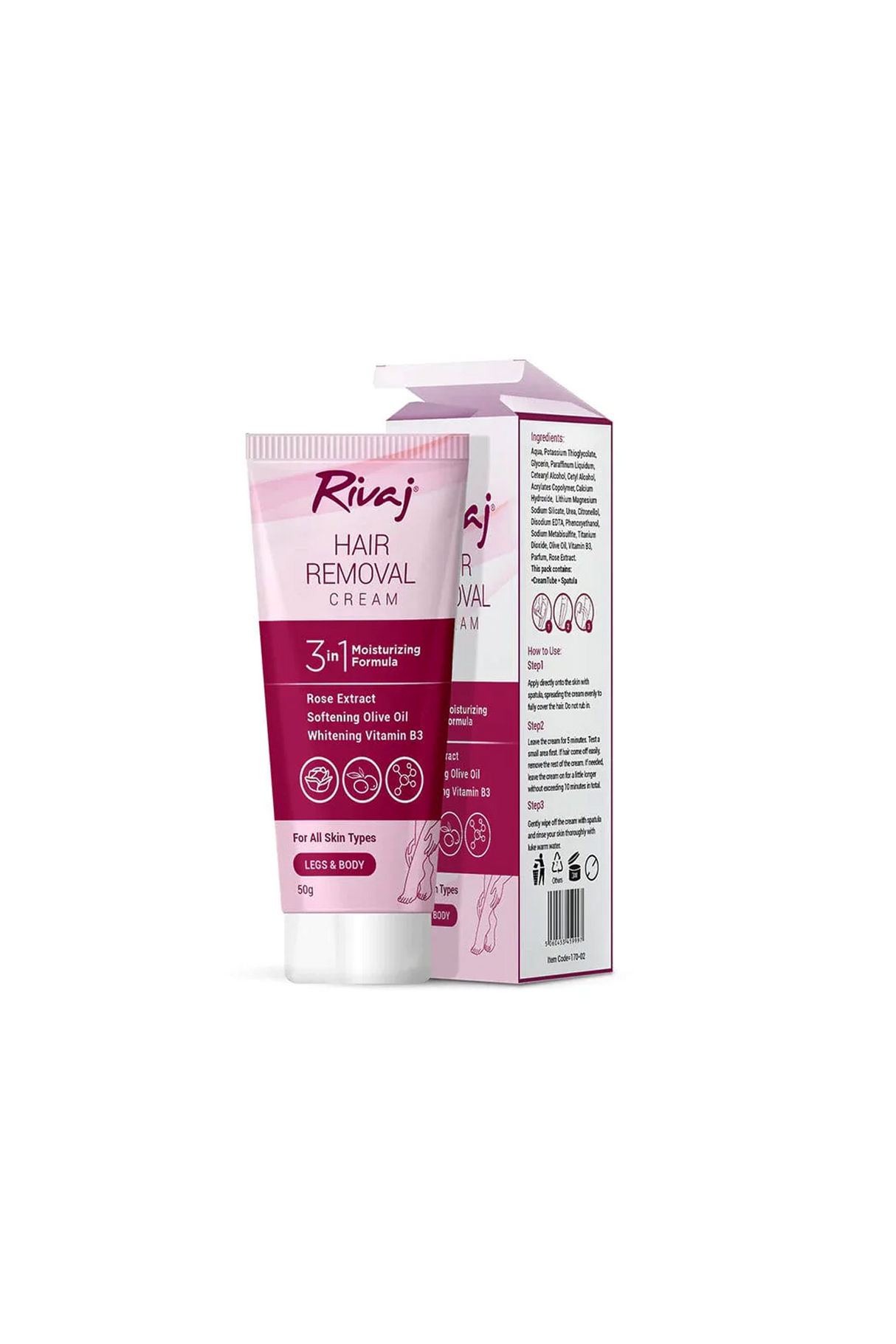rivaj hair removal cream rose& olive oil 50g