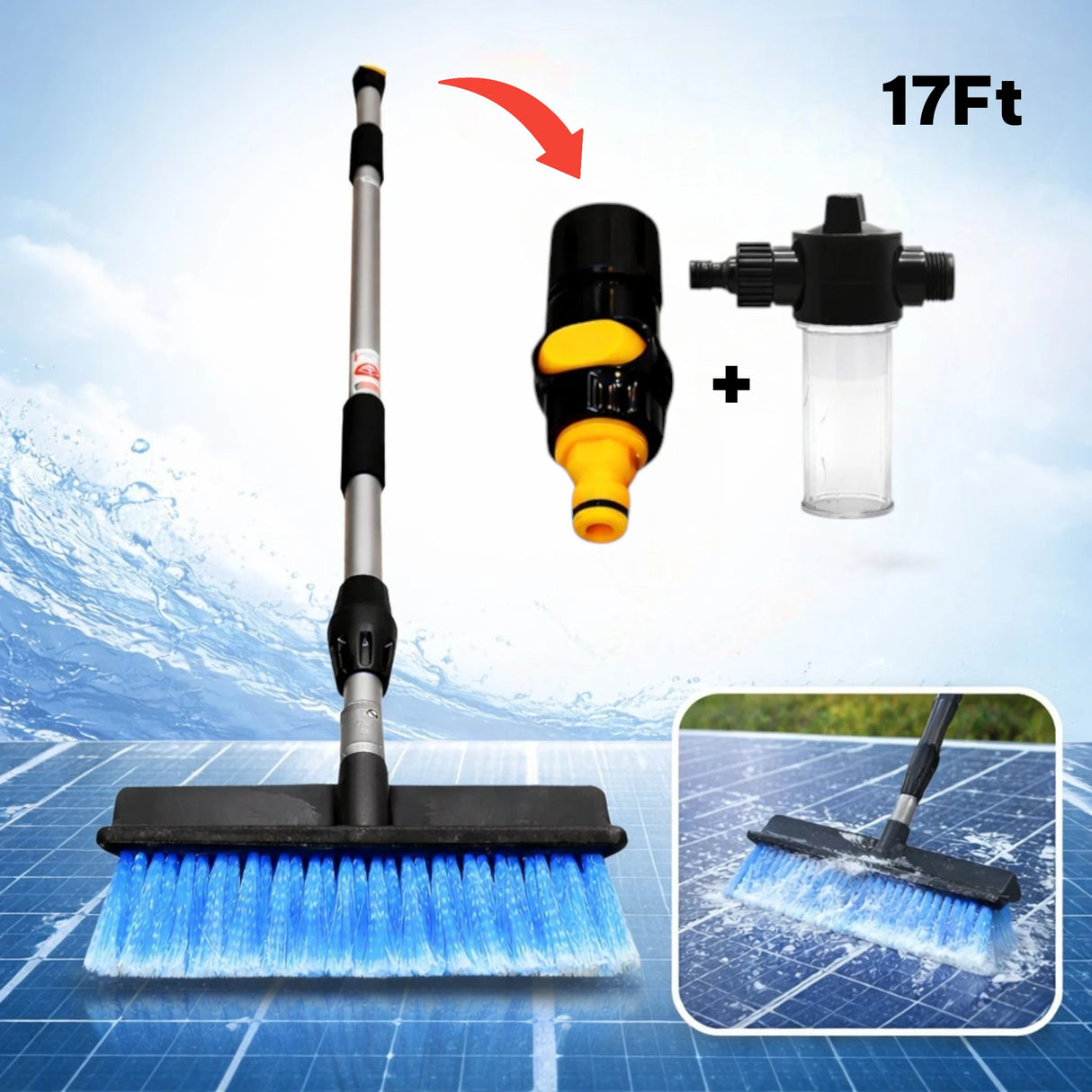 SOLAR PANEL CLEANING BRUSH 17FT WITH FREE SOAP BOTTLE CHINA